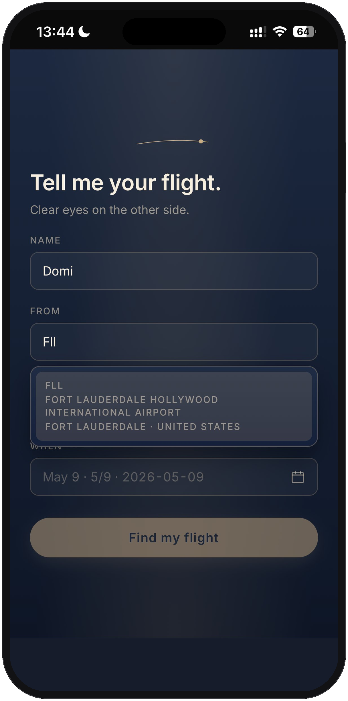 Steadway intake screen — name, from, when, find my flight